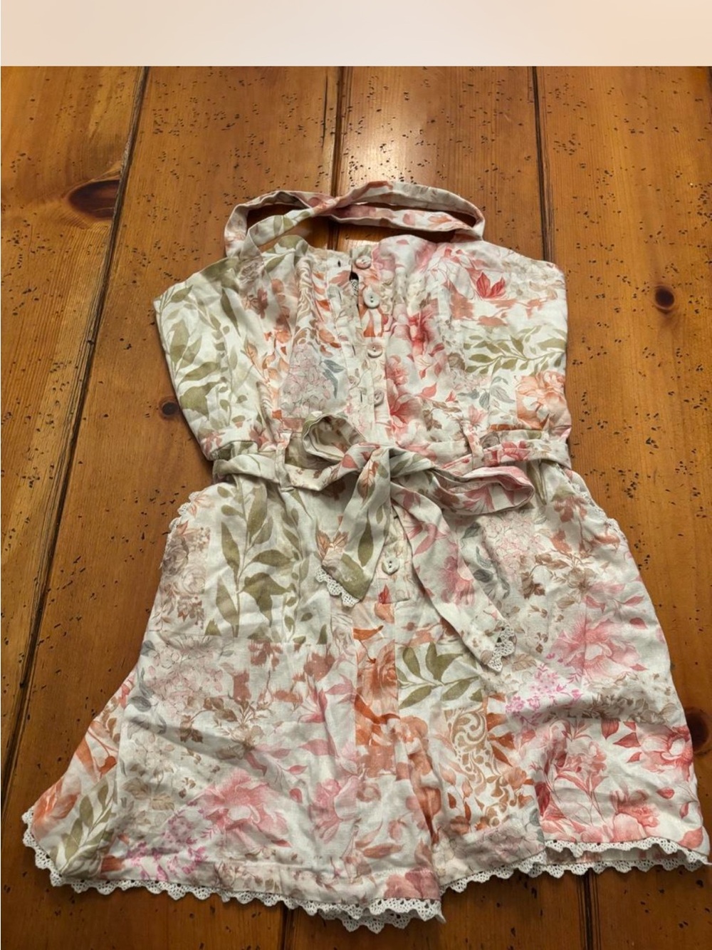 Rachel Zoe Floral Tie-Waist Romper - Pink, Green & Orange